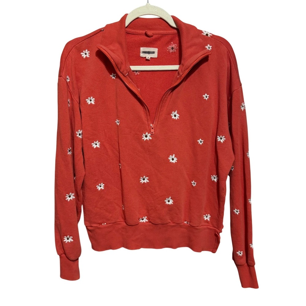 Coral‎ Daisy Embroidered Quarter Zip Sweatshirt Size S